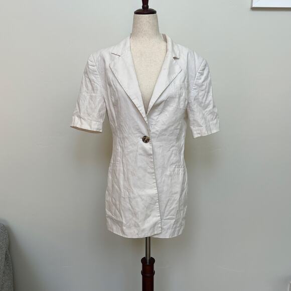 EUDON CHOI Women's Short Sleeve Linen Blazer Size 10 In Off-White - Picture 4 of 11